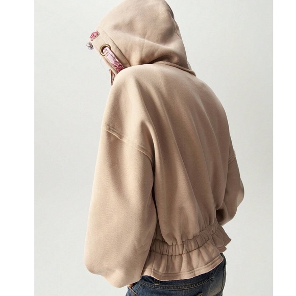 Cozy Paisley Print Drawstring Reverse Stitch Zip up Hoodie top - Picture 5 of 7